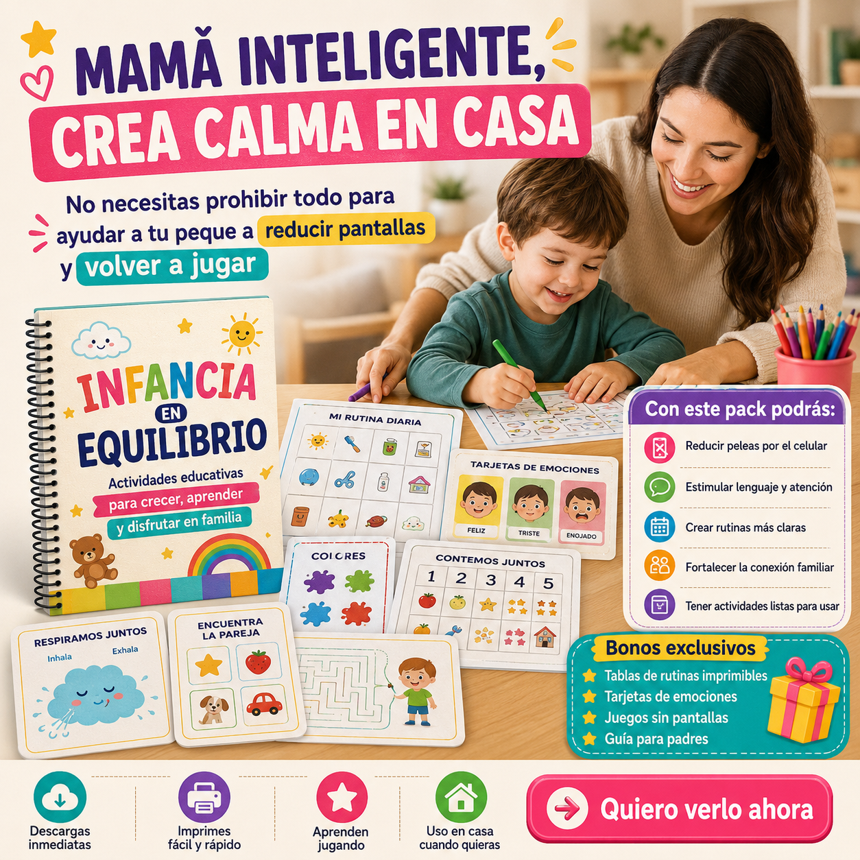 Mamá con hijo realizando actividades — materiales del plan Infancia en Equilibrio